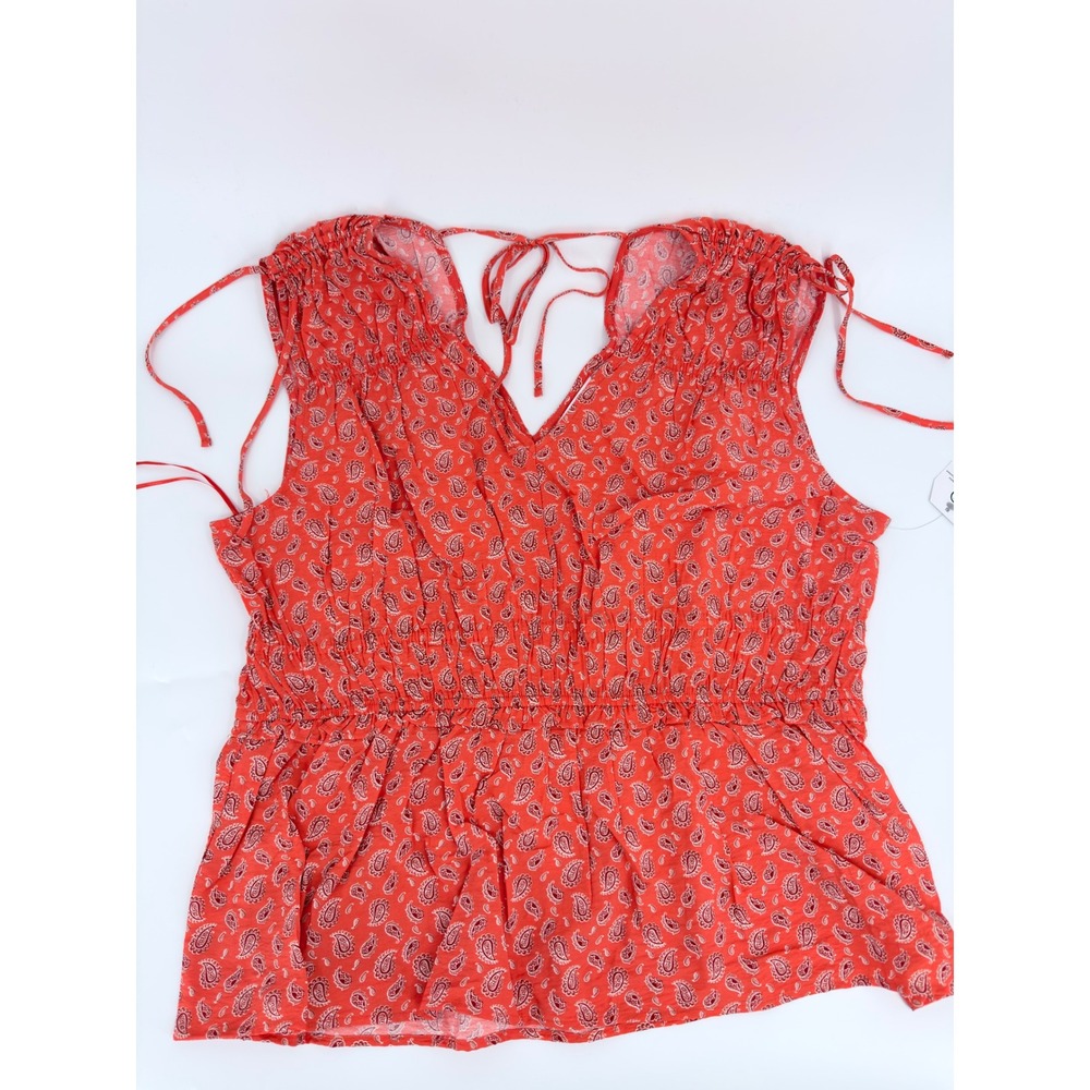 Time and Tru Peplum Tank Top Sleeveless Boho Modern Womens XXL 20 Red Paisley